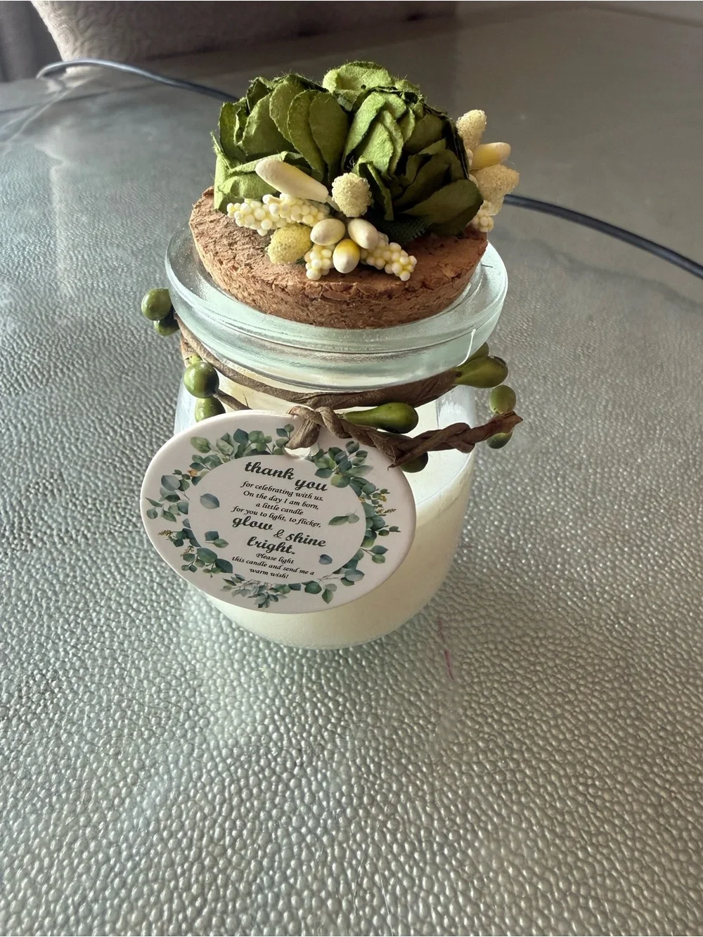 Custom made candle in a glass container